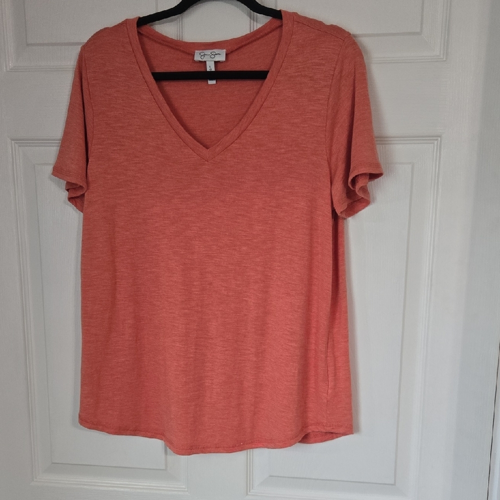 Jessica Simpson Coral V-Neck Short Sleeve Top Large